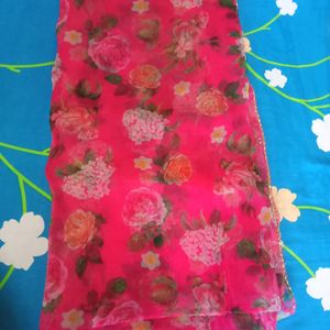 Pink Floral Organza Dupatta.