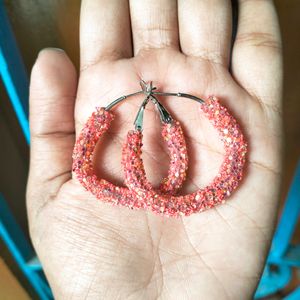 ROUND GLITTER PINK EARRINGS