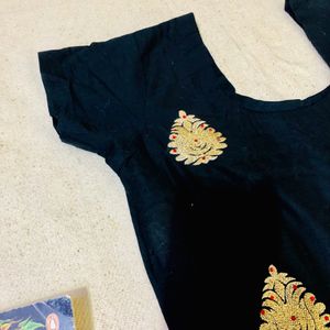 Black Embroidered Kurta ( Women )