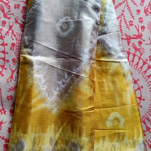 Yellow Grey Silk Saree