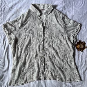 White Polka Ruffled Halfsleeve Baggy Shirt