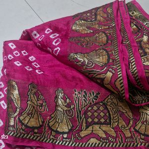 Pink Printed Saree With Unstiched Blouse