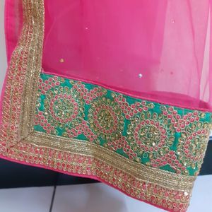 Pista Green Pink Bridal Lehenga Semi Stitched