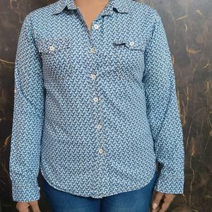 Women Casual Blue And White Shirt