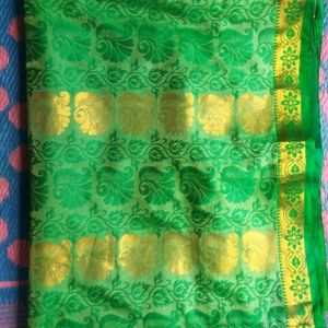 Green Saree With Golden Design