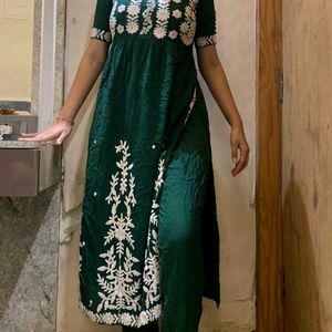 Green Chikankari  Kurta Set