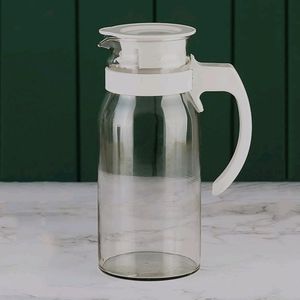 Glass Jug With Plastic Lid & Handle.