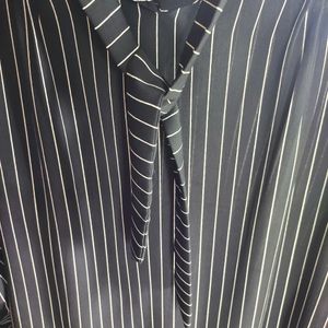 Black Striped Shirt With Tie Neck Style