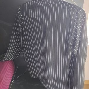 Black Striped Shirt With Tie Neck Style