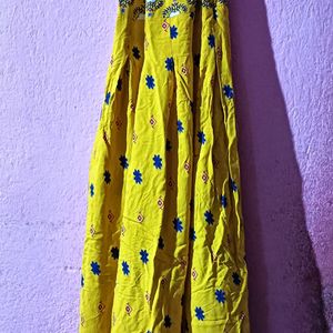 Yellow Cotten Long Kurti For Haldi