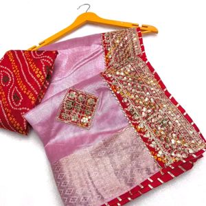 New Cotton Silk Zari Border Saree With Blouse Piec