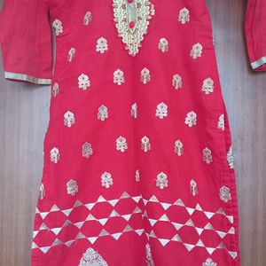 Chanderi Silk Kurta With Neck Embroidery