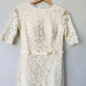 Wine Cream Fishtail Lace Party Dress