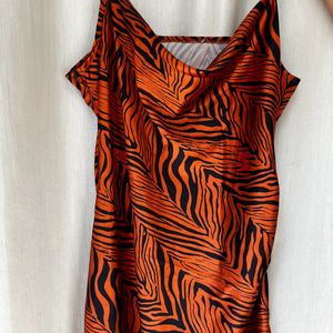 Animal Print Side Slit Dress - Rust