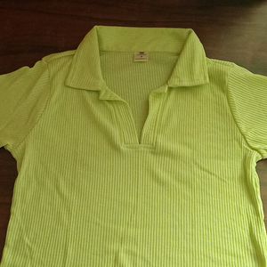 Collar Crop Tee- Lime