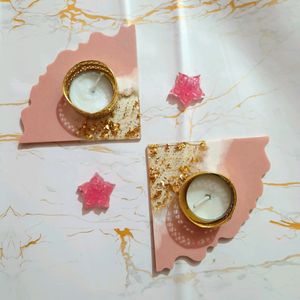 2 Resin Diya Holder With Two Flower