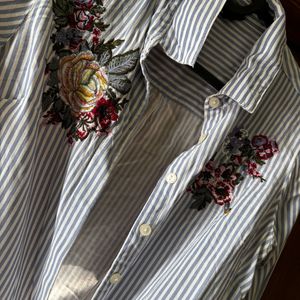 Stripes  With Embroidery Thread Work Shirt