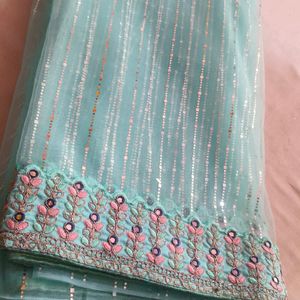 Light Sky Blue 🩵 Net Saree New With Blouse