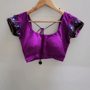 NEON PURPLE VELVET PADDED DESIGNER BLOUSE