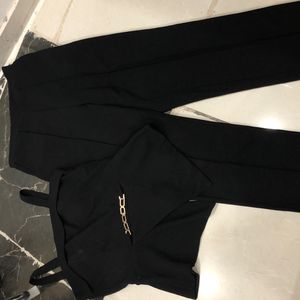 Black Unique Cut Out Blouse+formal Pant Co Ord