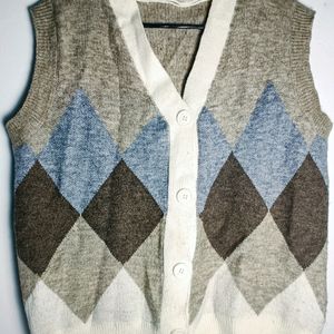 Argyle Pattern Button Front Vest Cardigan