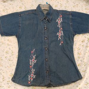 Denim Shirt With Embroidered Design