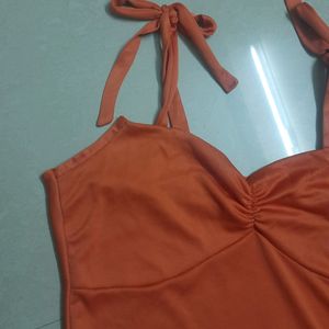 orange casual mini tie up dress