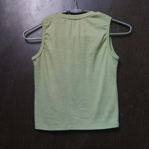 Mud Green Crop Tank Top In Ribbed Material