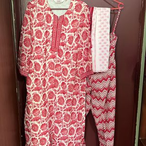 Beautiful Red White Biba Kurta Set For Sale