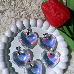 Rainbow Chunky Glass Heart Pendant Charms ❤