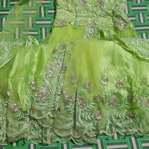 Stone And Thread Work Parrot Green Gown