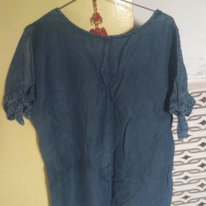 Denim Blue Top With Tie Knot On Shoulder