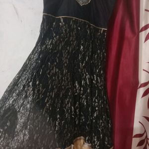 Black and Gold Net Anarkali Gown