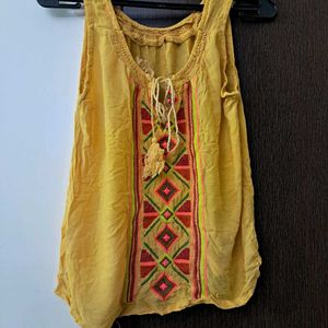 Gold Embroidered Sleeveless Top