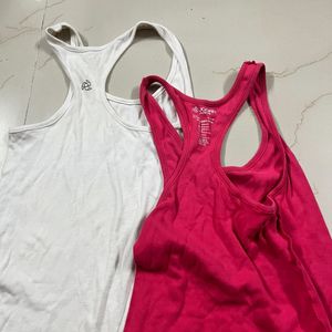 New Jockey White&pink Sports Gym Tank Tops