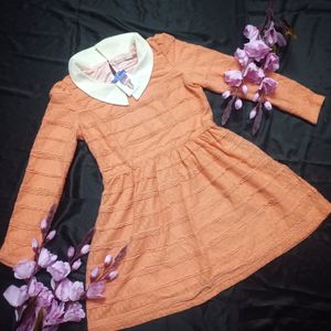 Vintage Dark Peach Lace Dress with collar