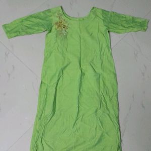 Parrot Green Kurthi With Beautiful Handwork