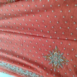 Corel With White Bead Embroidery Sarees (Women's)