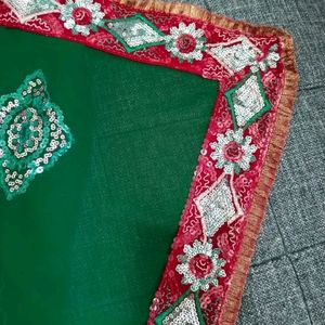 Green And Red Heavy Sequence Work Saree