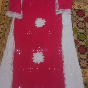 Flower Lace Kurta With Chicken Work Pant