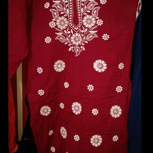 Maroon Chikankari Kurta +Freebie😍❤