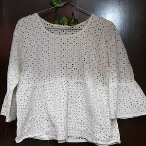 White Broderie Peplum Top