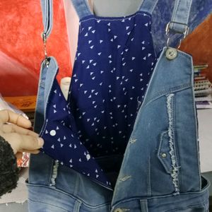 Girls Short Denim Jumpsuit