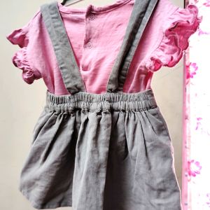 Cute Baby Frock- Pink & Grey