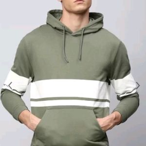 Olive Green Color Blocked Hooded Sweatshirt