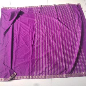 New Purple Satin Saree With Zari