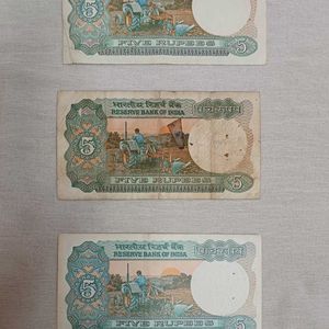 3 Old  Currency Five Rupee Notes