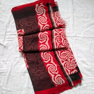 Red N White Chiffon Saree