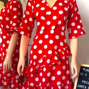 Red Bodycon Flared Dot Dress Urbanic