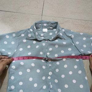 Blue Short Polka Dots Collar Shirt